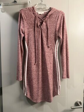 Lace-Up Hoodie Long Sleeve Dress in Dusty Mauve